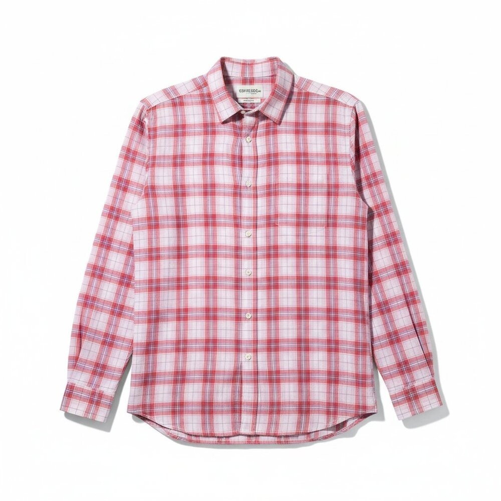 Diesel Men's Shirt Size L Pink Check Long Sleeve 100% Cotton‎ Button Up